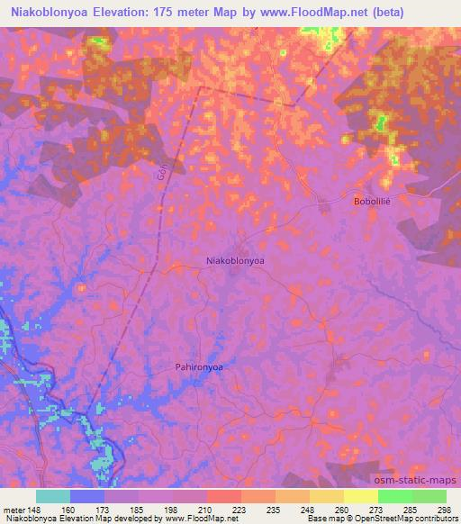 Niakoblonyoa,Ivory Coast Elevation Map