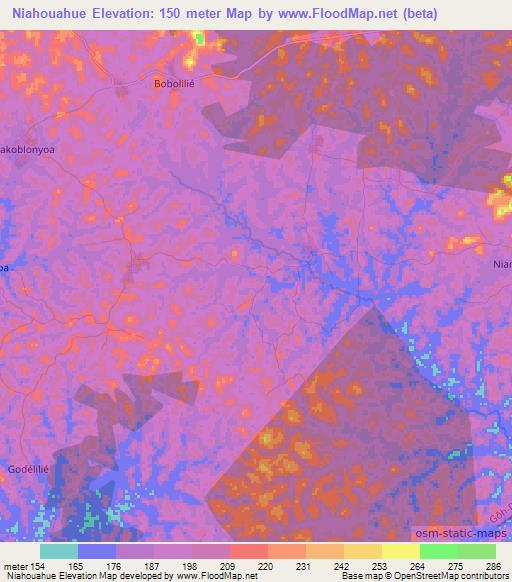 Niahouahue,Ivory Coast Elevation Map