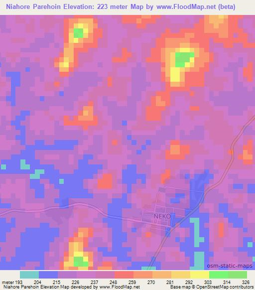 Niahore Parehoin,Ivory Coast Elevation Map