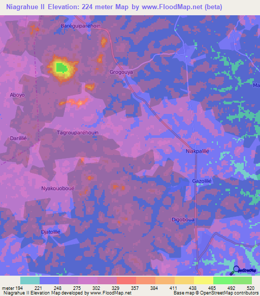 Niagrahue II,Ivory Coast Elevation Map