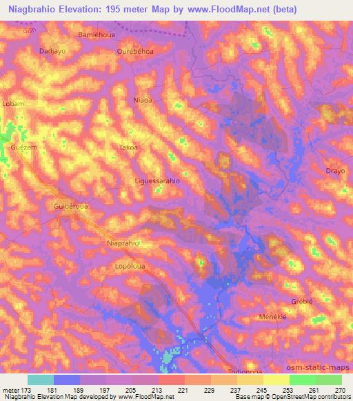 Niagbrahio,Ivory Coast Elevation Map