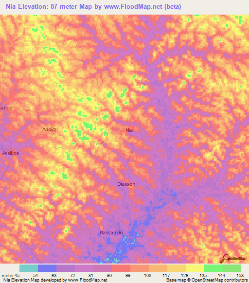 Nia,Ivory Coast Elevation Map