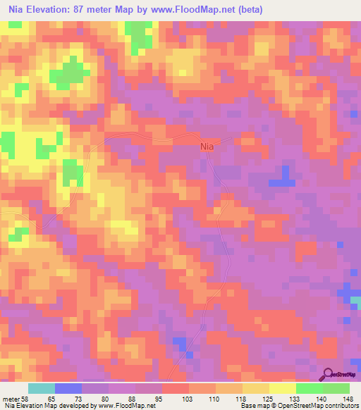 Nia,Ivory Coast Elevation Map