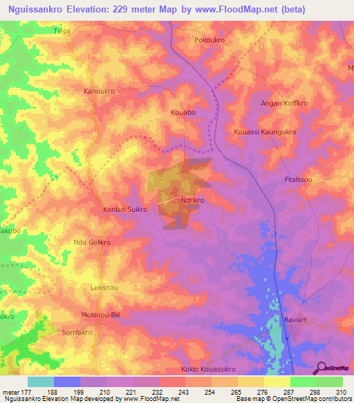 Nguissankro,Ivory Coast Elevation Map