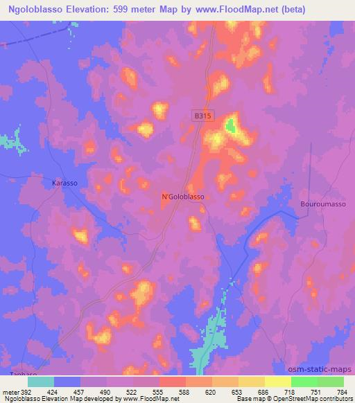 Ngoloblasso,Ivory Coast Elevation Map