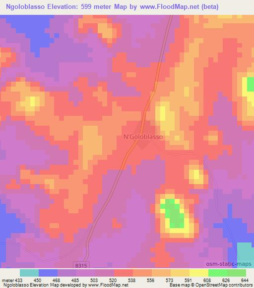 Ngoloblasso,Ivory Coast Elevation Map