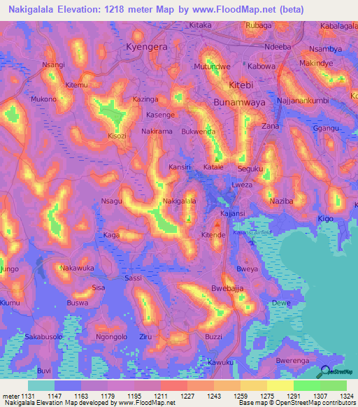 Nakigalala,Uganda Elevation Map