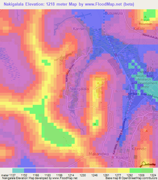 Nakigalala,Uganda Elevation Map