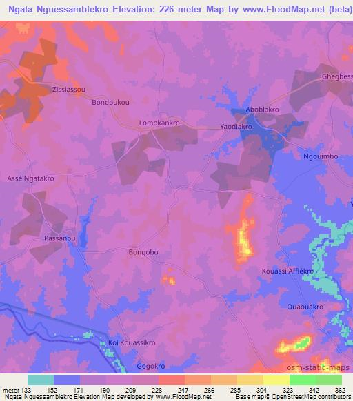 Ngata Nguessamblekro,Ivory Coast Elevation Map