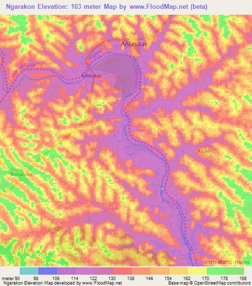 Ngarakon,Ivory Coast Elevation Map