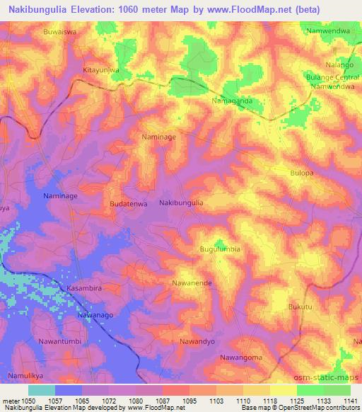 Nakibungulia,Uganda Elevation Map
