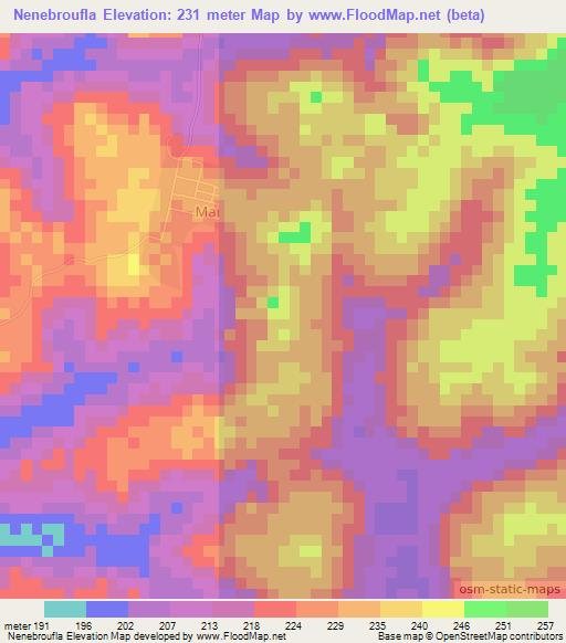 Nenebroufla,Ivory Coast Elevation Map