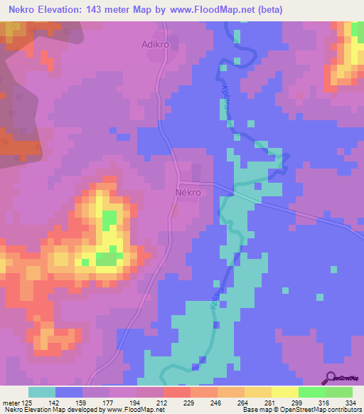 Nekro,Ivory Coast Elevation Map