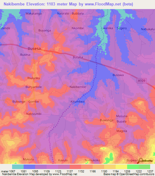 Nakibembe,Uganda Elevation Map