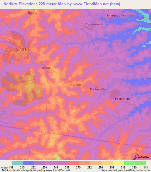 Ndrikro,Ivory Coast Elevation Map