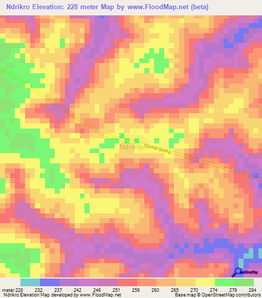 Ndrikro,Ivory Coast Elevation Map