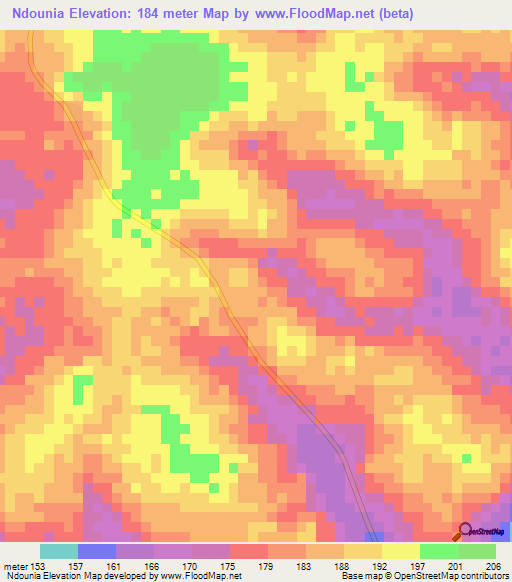 Ndounia,Ivory Coast Elevation Map