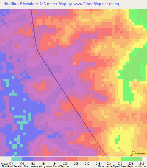 Ndolikro,Ivory Coast Elevation Map