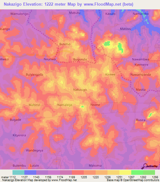 Nakazigo,Uganda Elevation Map