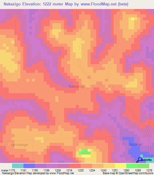 Nakazigo,Uganda Elevation Map
