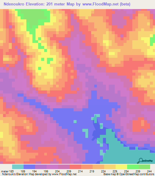 Ndenoukro,Ivory Coast Elevation Map