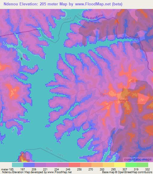 Ndenou,Ivory Coast Elevation Map