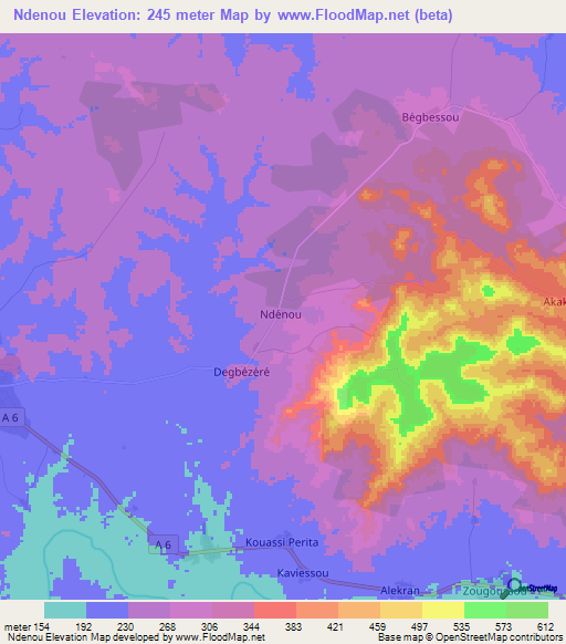 Ndenou,Ivory Coast Elevation Map