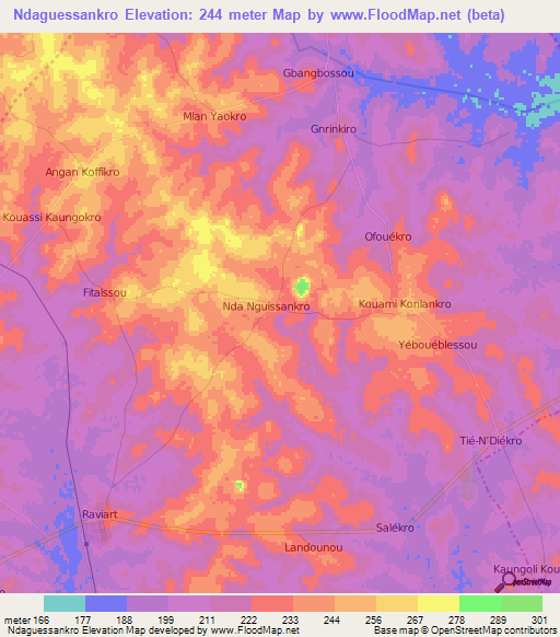 Ndaguessankro,Ivory Coast Elevation Map