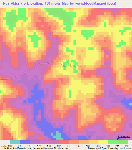 Nda Akissikro,Ivory Coast Elevation Map