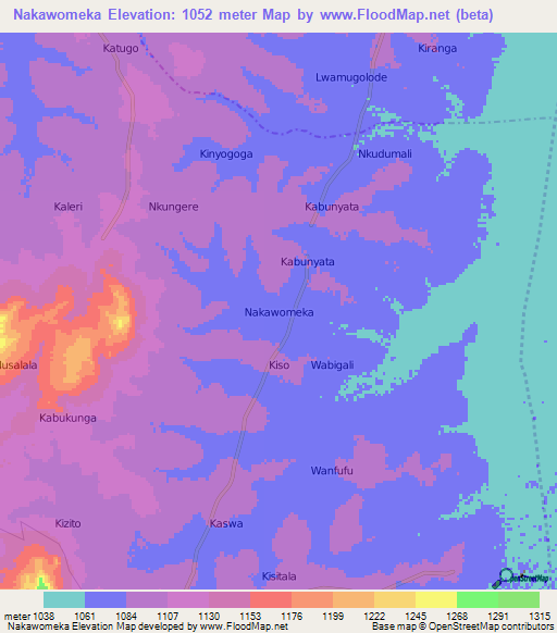 Nakawomeka,Uganda Elevation Map