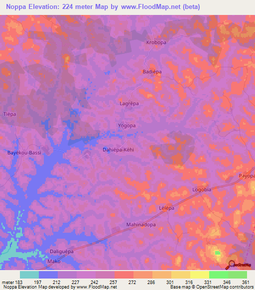 Noppa,Ivory Coast Elevation Map