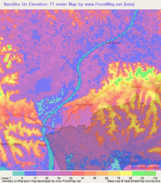 Nandibo Un,Ivory Coast Elevation Map