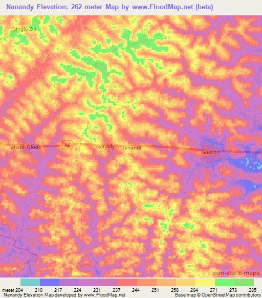 Nanandy,Ivory Coast Elevation Map