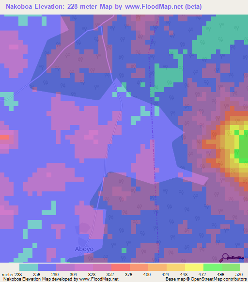 Nakoboa,Ivory Coast Elevation Map