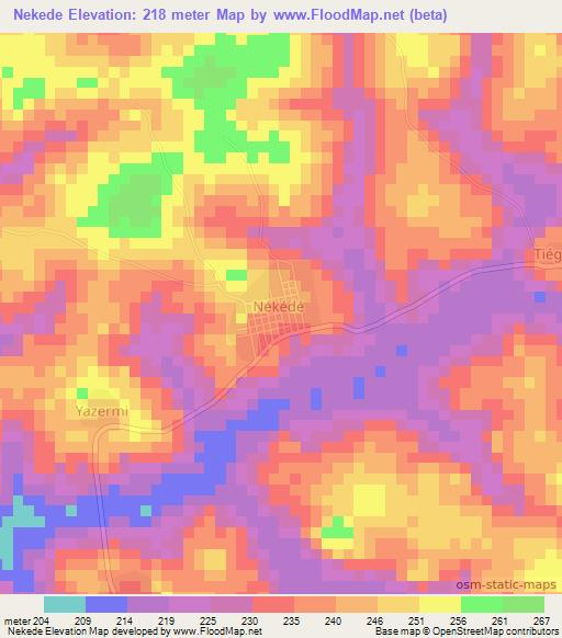 Nekede,Ivory Coast Elevation Map