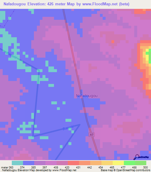 Nafadougou,Ivory Coast Elevation Map