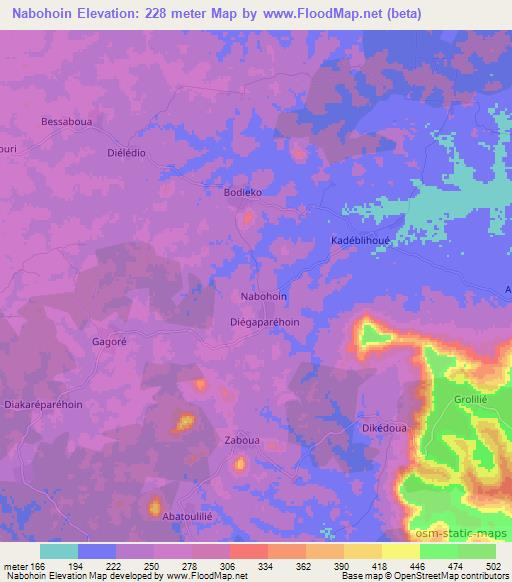 Nabohoin,Ivory Coast Elevation Map