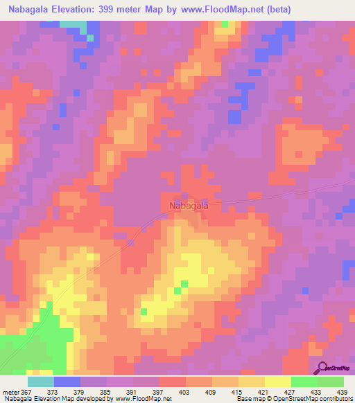 Nabagala,Ivory Coast Elevation Map