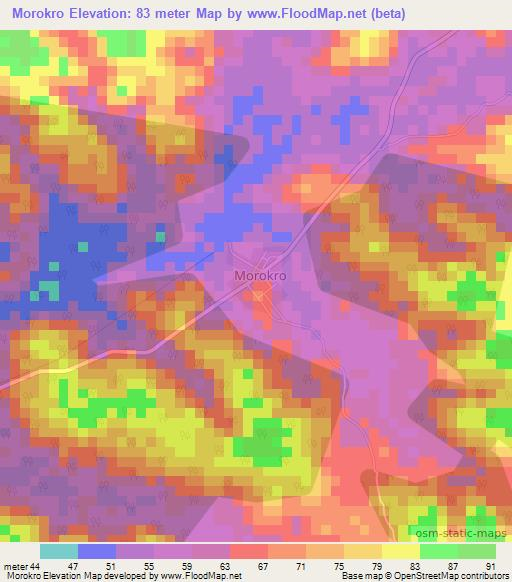Morokro,Ivory Coast Elevation Map