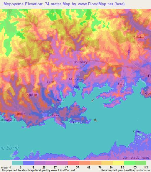 Mopoyeme,Ivory Coast Elevation Map