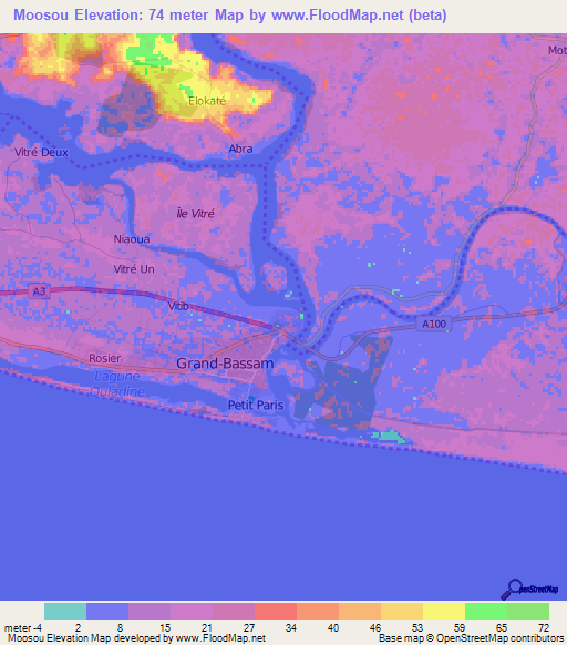 Moosou,Ivory Coast Elevation Map