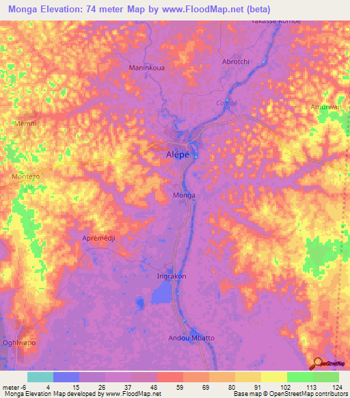 Monga,Ivory Coast Elevation Map