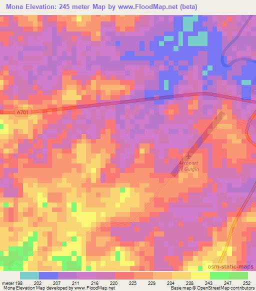 Mona,Ivory Coast Elevation Map