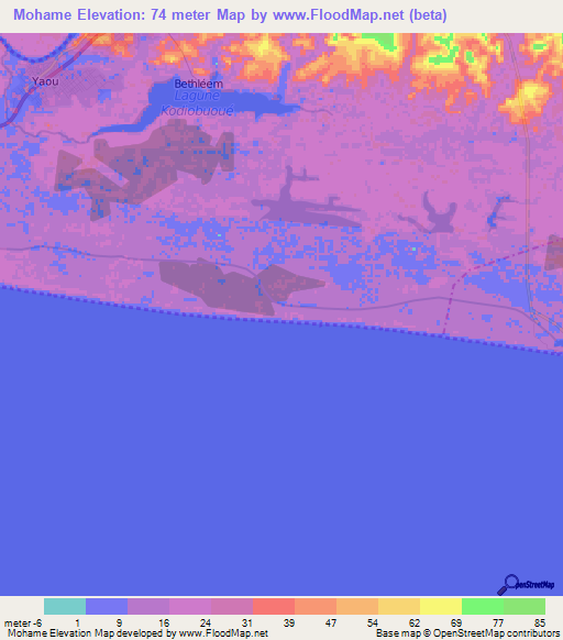 Mohame,Ivory Coast Elevation Map