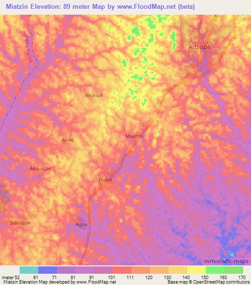 Miatzin,Ivory Coast Elevation Map