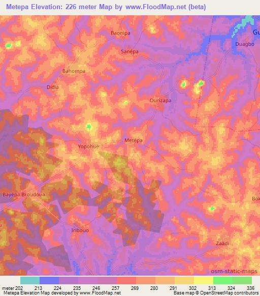 Metepa,Ivory Coast Elevation Map