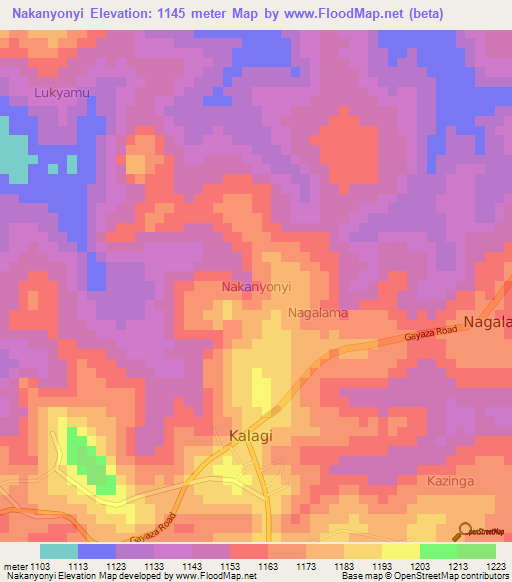 Nakanyonyi,Uganda Elevation Map