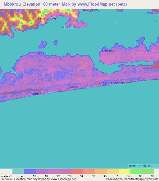 Mbokrou,Ivory Coast Elevation Map