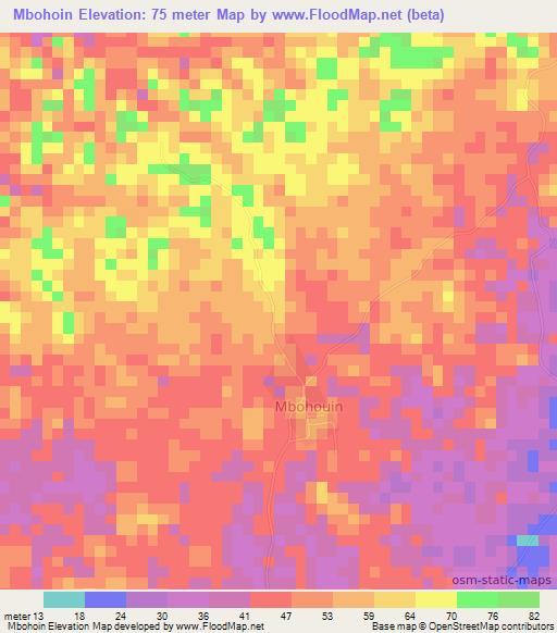 Mbohoin,Ivory Coast Elevation Map