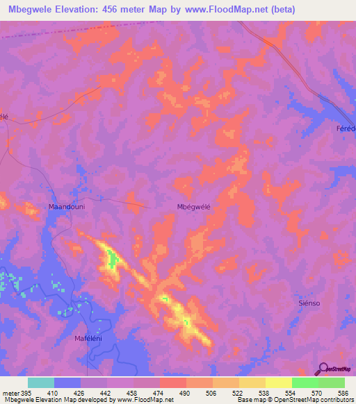 Mbegwele,Ivory Coast Elevation Map